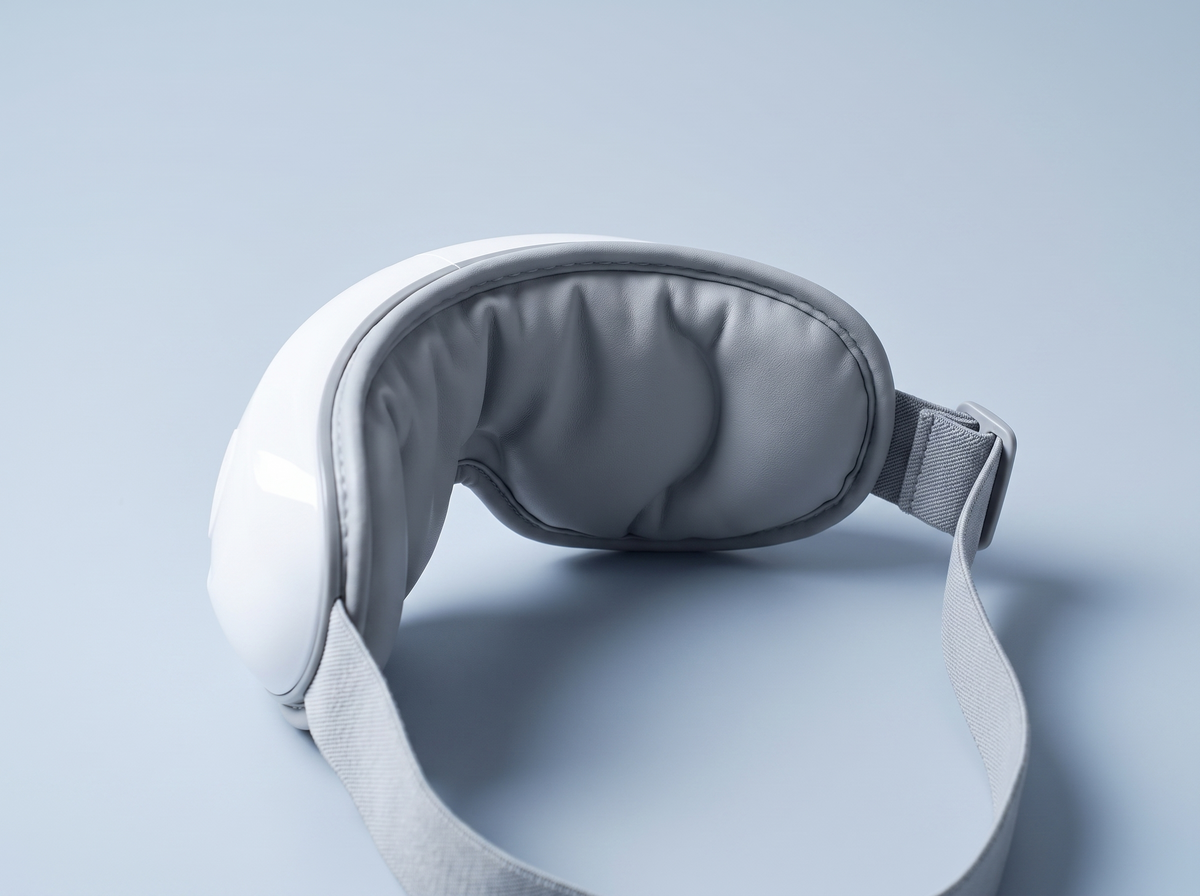 The Heated Eye Massager in profile, showing the padded air chamber along the inner edge.
